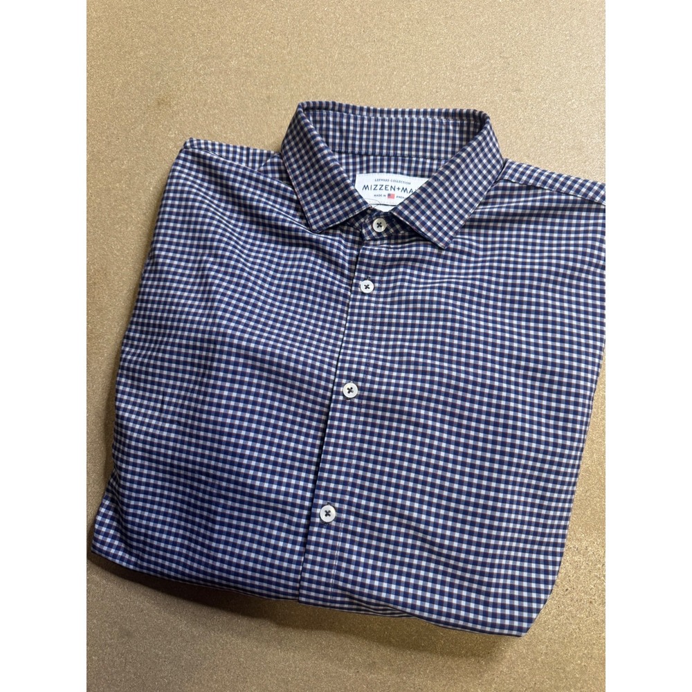 Mizzen+Main Leeward Collection Dress Shirt XL Trim Fit Navy Red Gingham‎ Check